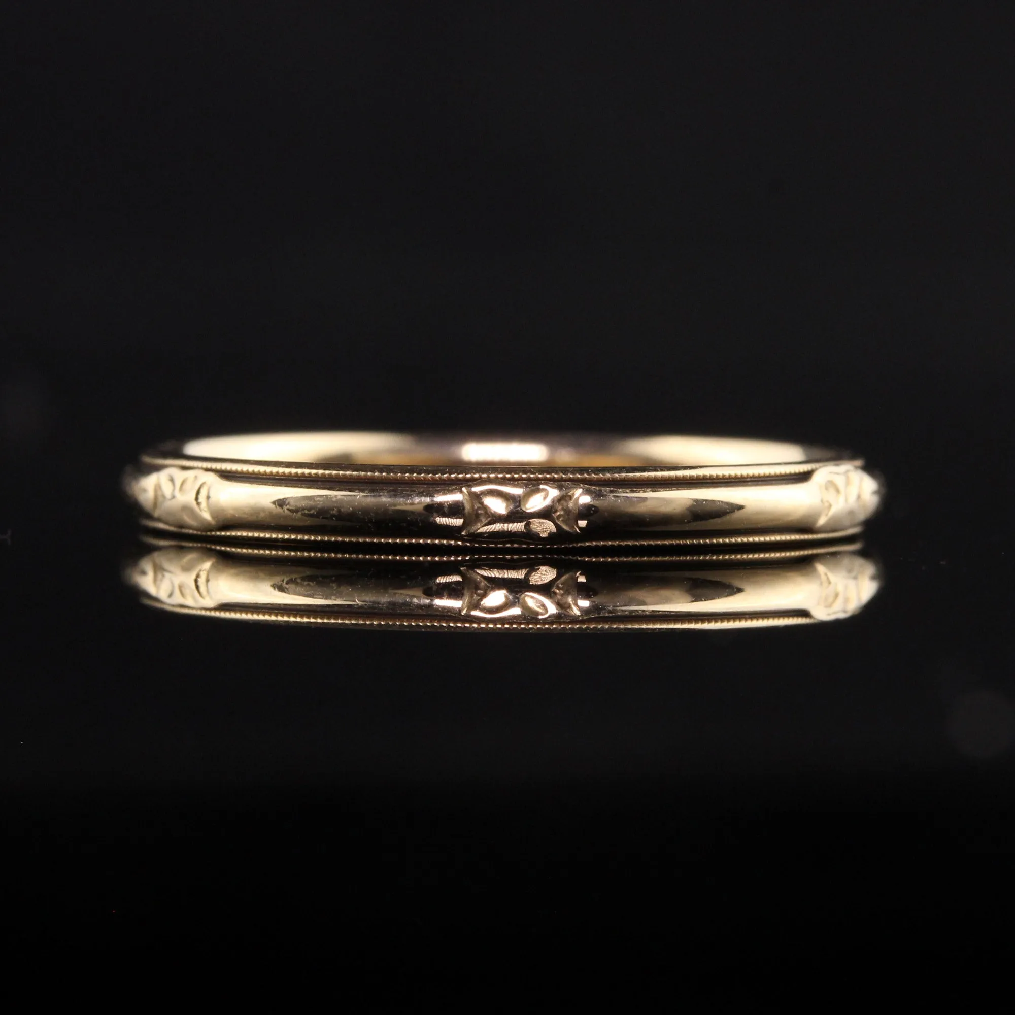 Antique Art Deco Wood and Sons 14K Yellow Gold Engraved Wedding Band