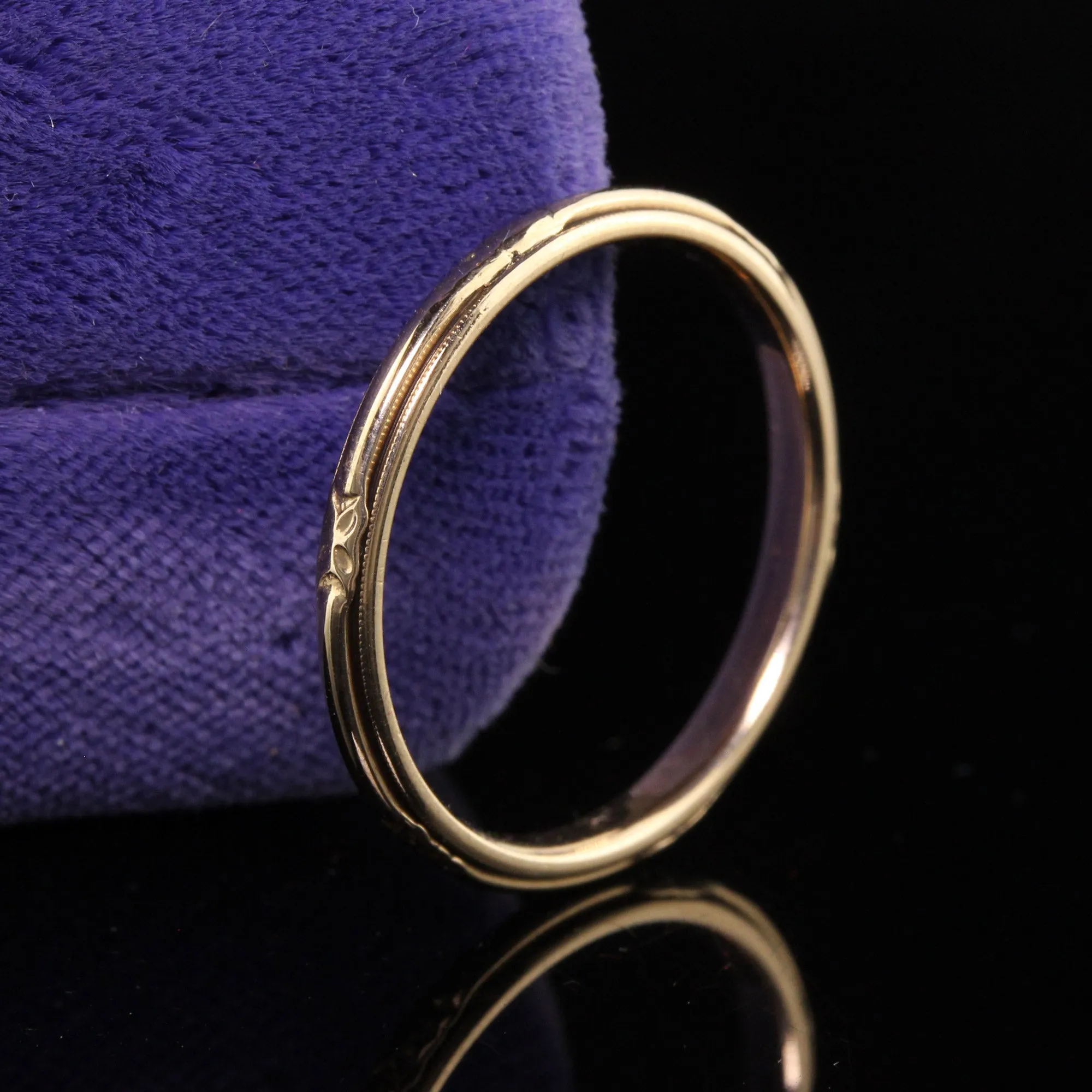 Antique Art Deco Wood and Sons 14K Yellow Gold Engraved Wedding Band