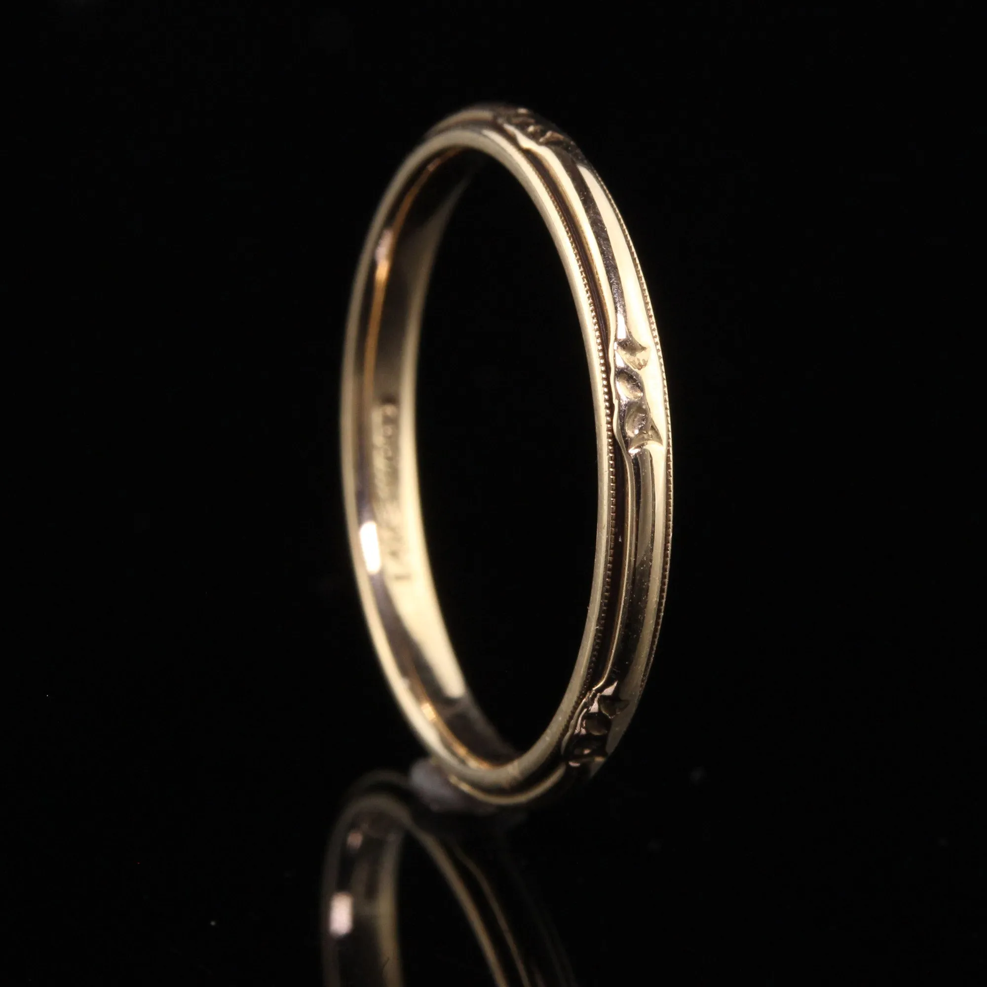 Antique Art Deco Wood and Sons 14K Yellow Gold Engraved Wedding Band