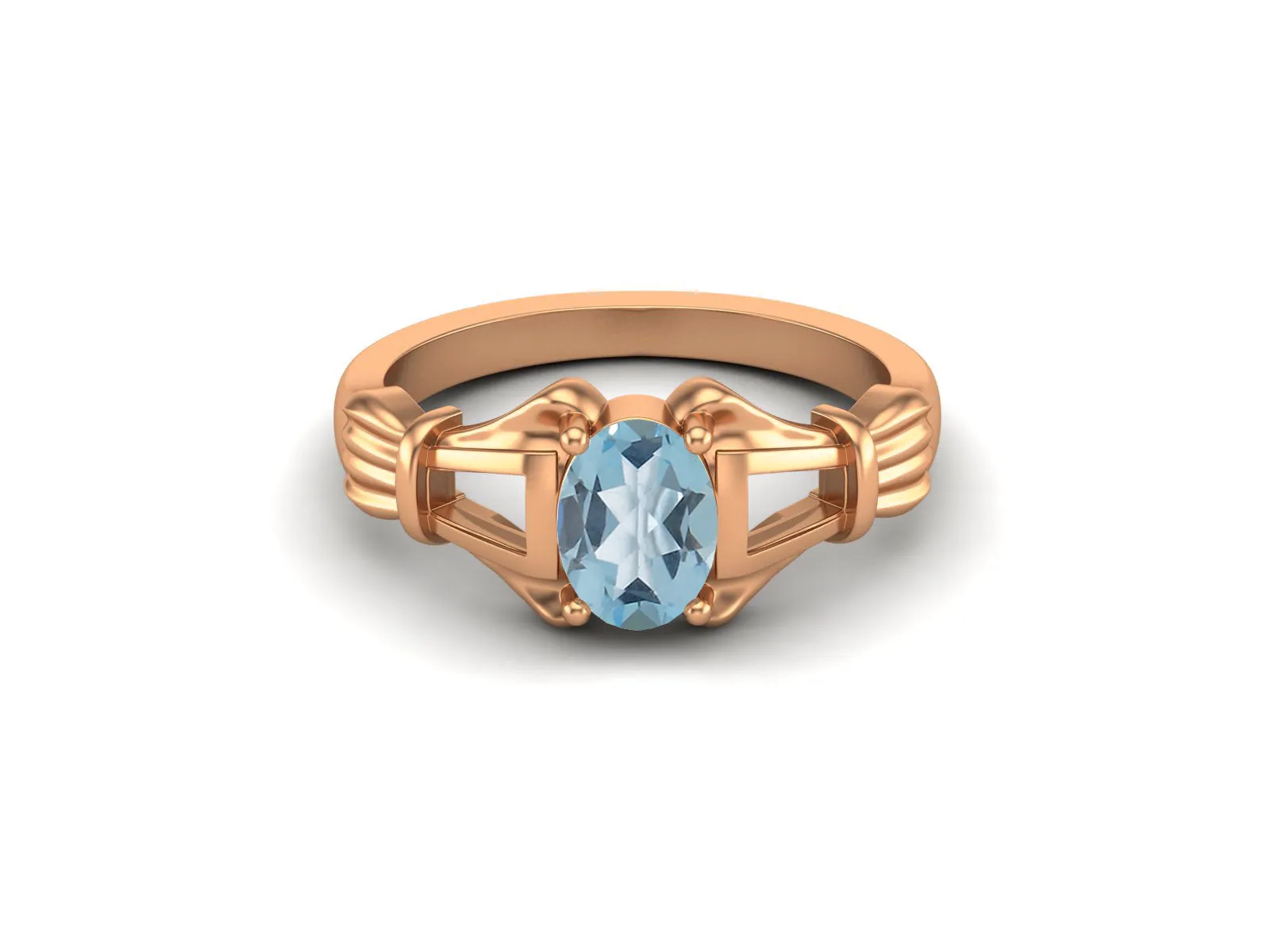 Antique Blue Topaz Engagement Ring Unique Blue Topaz Bridal Ring Oval Shaped Wedding Ring