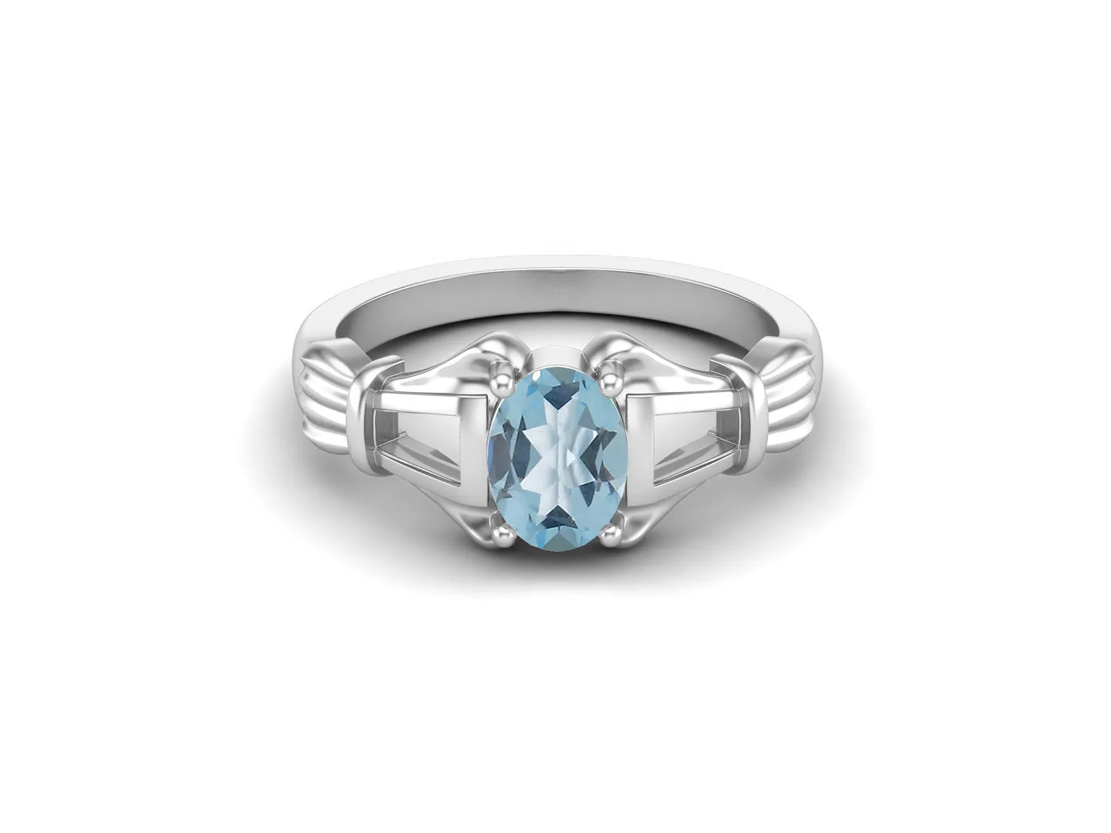 Antique Blue Topaz Engagement Ring Unique Blue Topaz Bridal Ring Oval Shaped Wedding Ring