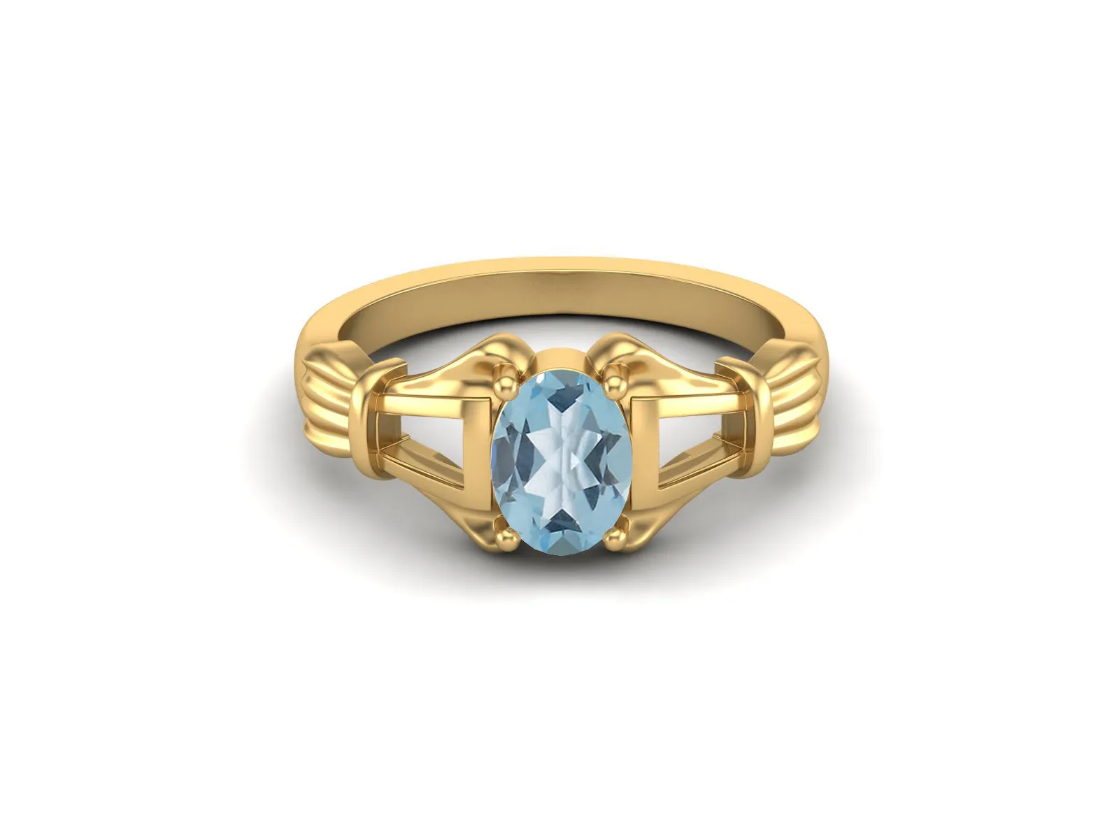Antique Blue Topaz Engagement Ring Unique Blue Topaz Bridal Ring Oval Shaped Wedding Ring