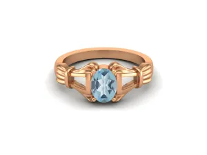Antique Blue Topaz Engagement Ring Unique Blue Topaz Bridal Ring Oval Shaped Wedding Ring