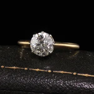 Antique Edwardian 18K Yellow Gold Platinum Old Euro Diamond Engagement Ring