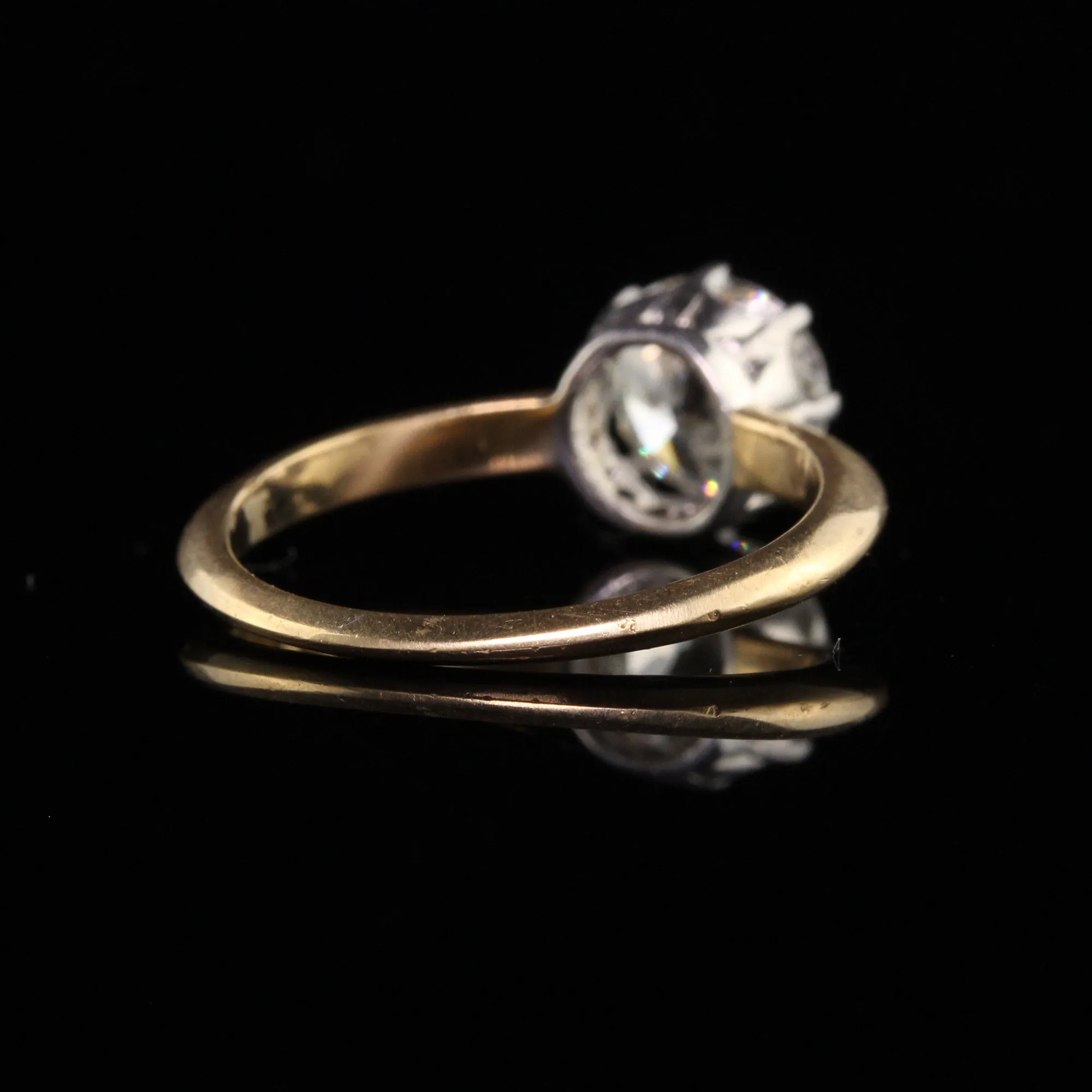 Antique Edwardian 18K Yellow Gold Platinum Old Euro Diamond Engagement Ring