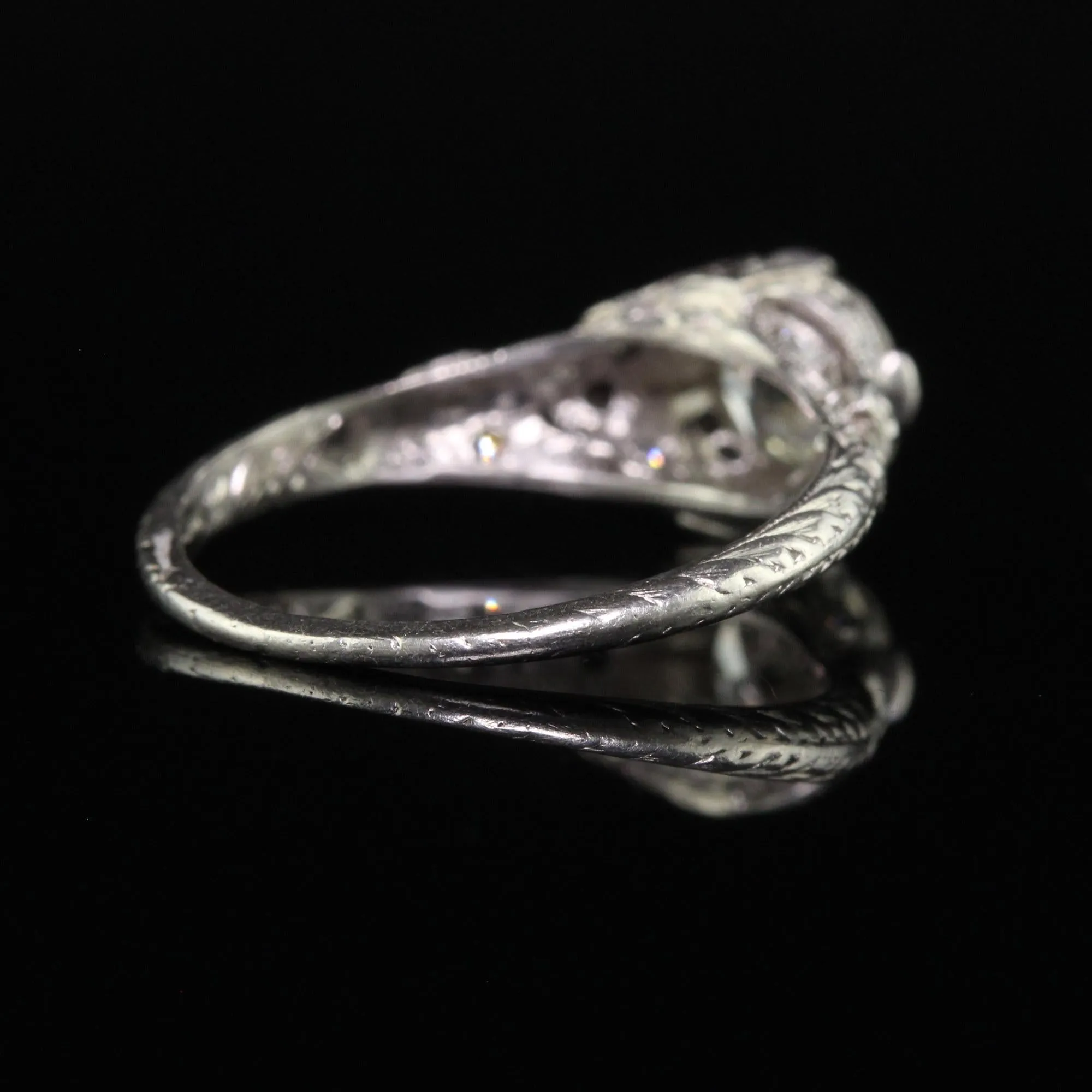 Antique Edwardian Platinum Old Euro Diamond Filigree Engagement Ring