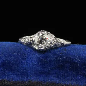 Antique Edwardian Platinum Old Euro Diamond Filigree Engagement Ring