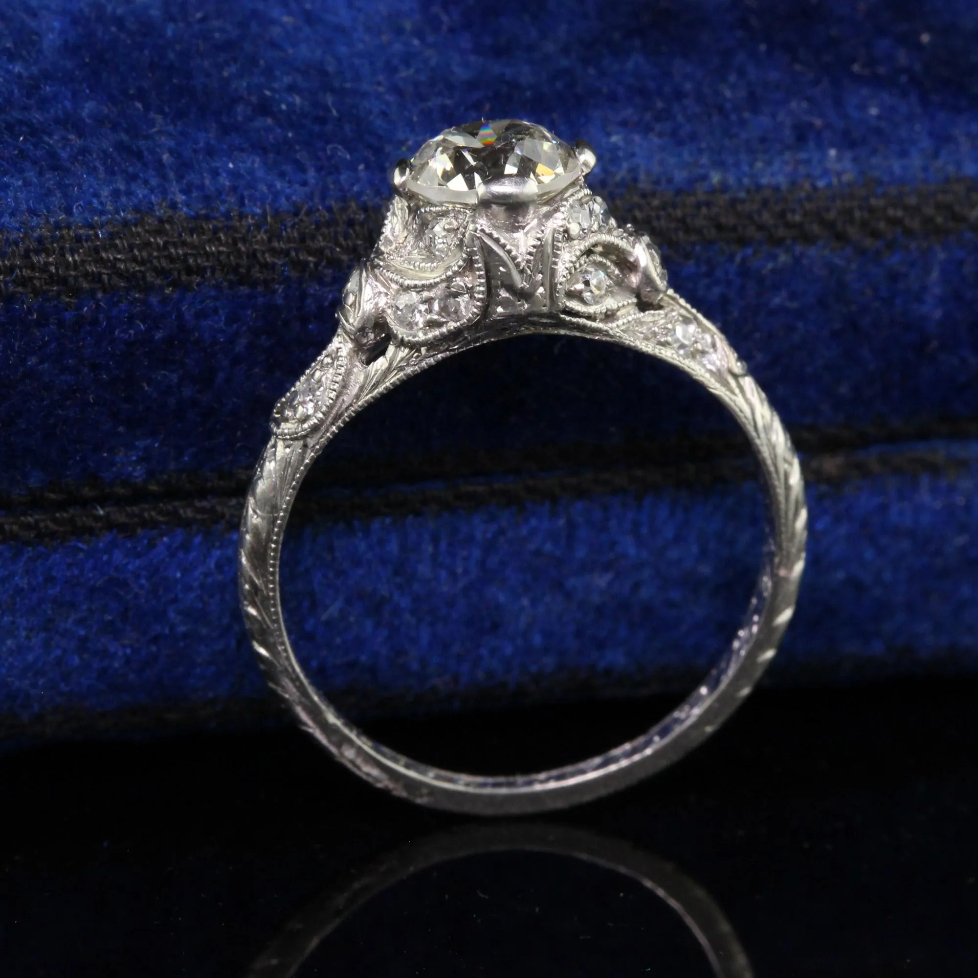 Antique Edwardian Platinum Old Euro Diamond Filigree Engagement Ring