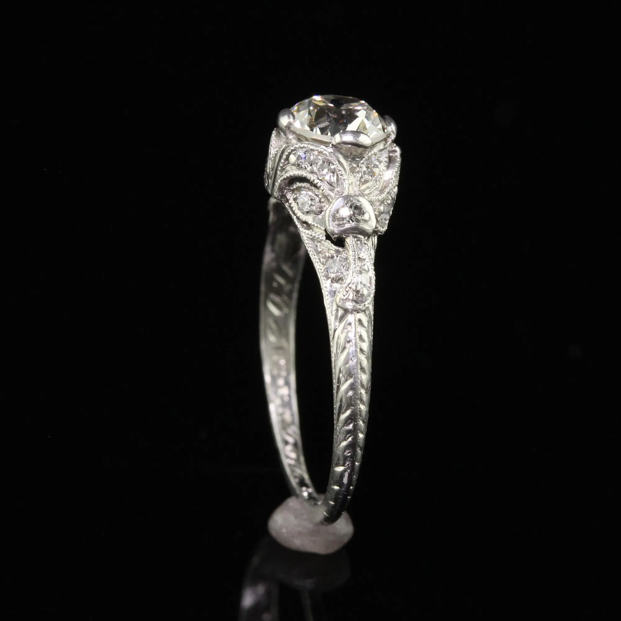 Antique Edwardian Platinum Old Euro Diamond Filigree Engagement Ring