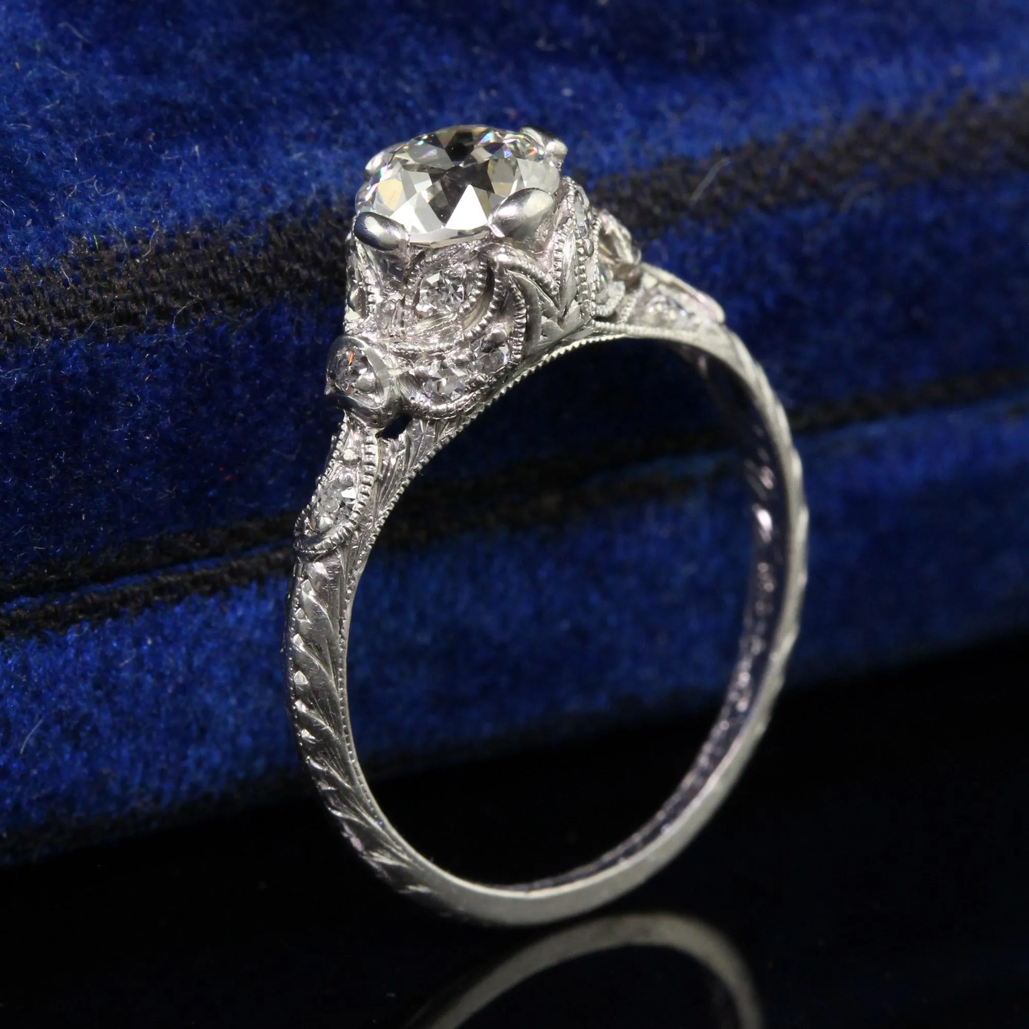 Antique Edwardian Platinum Old Euro Diamond Filigree Engagement Ring