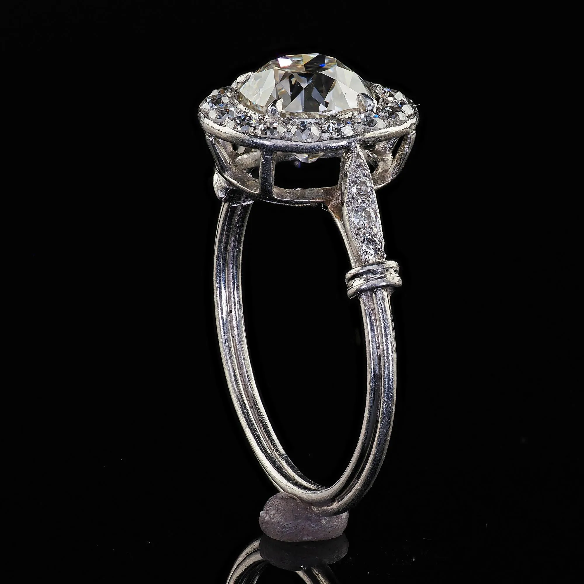 Antique Edwardian Platinum Old Mine Diamond and Halo Engagement Ring - GIA