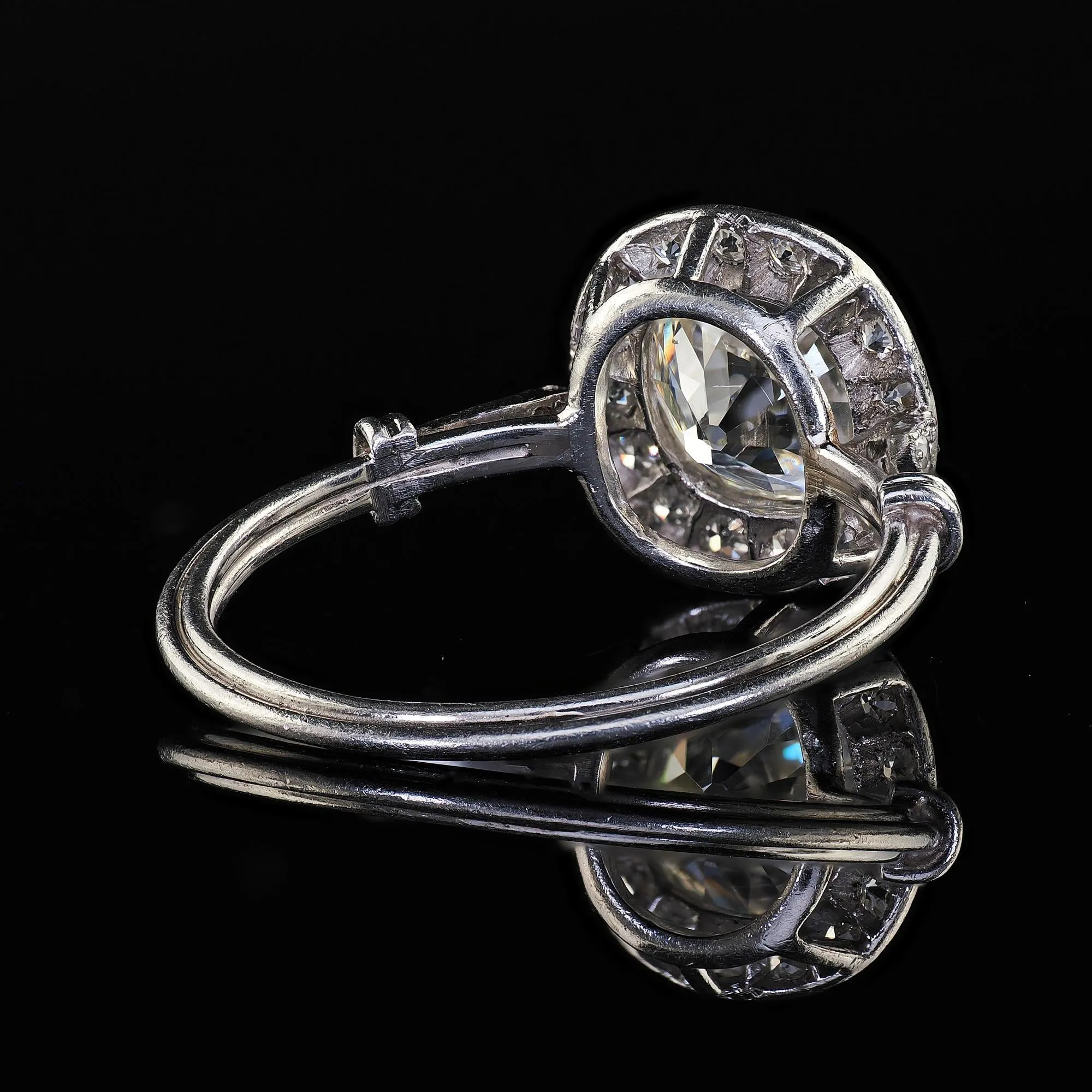 Antique Edwardian Platinum Old Mine Diamond and Halo Engagement Ring - GIA