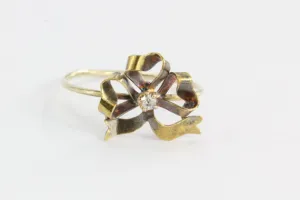 Antique Victorian 14K Gold Single Cut Diamond & Ribbon Stick Pin Conversion Ring