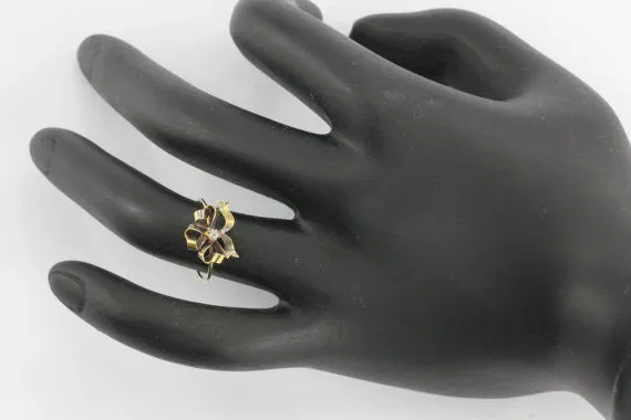 Antique Victorian 14K Gold Single Cut Diamond & Ribbon Stick Pin Conversion Ring