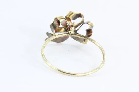 Antique Victorian 14K Gold Single Cut Diamond & Ribbon Stick Pin Conversion Ring