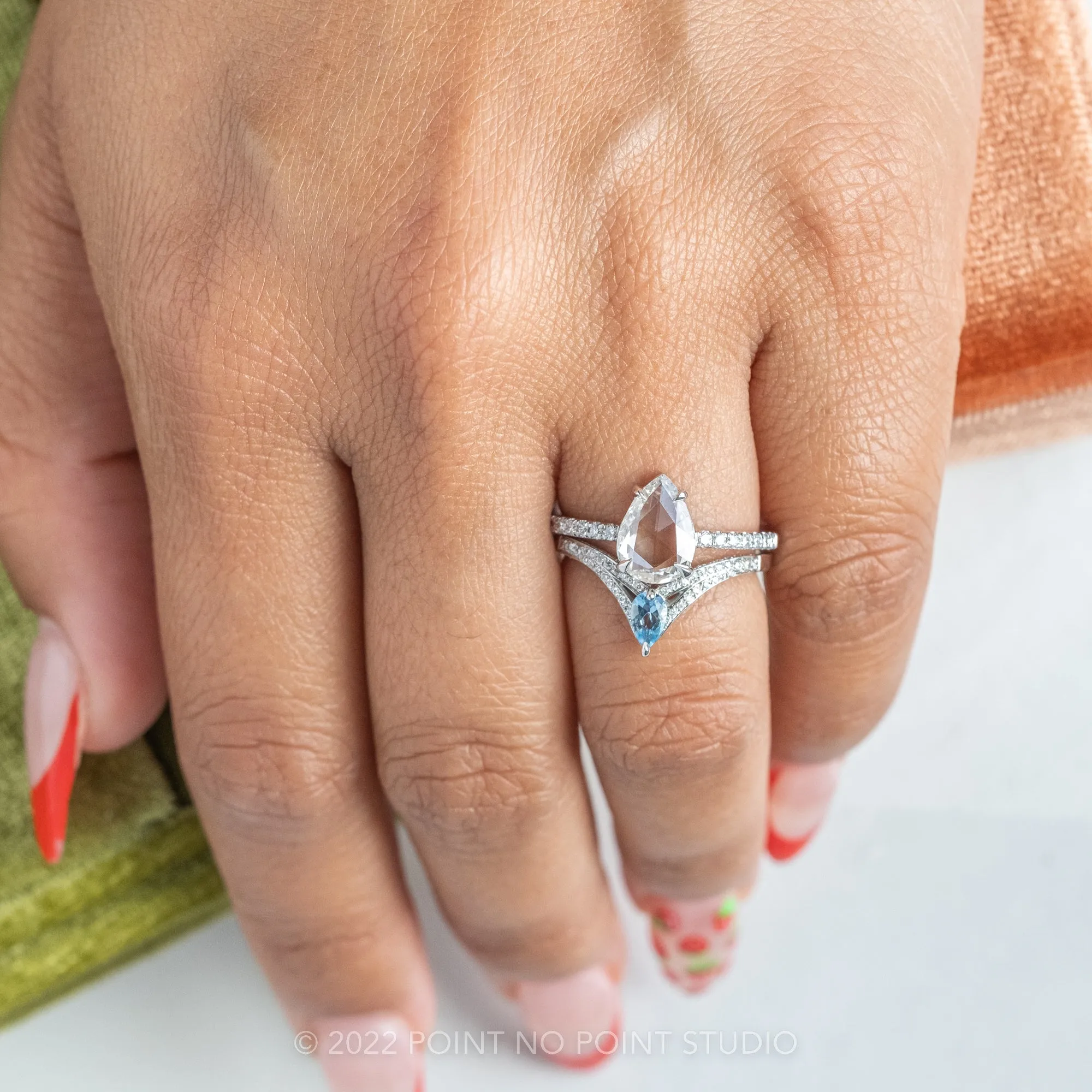 Aquamarine and Diamond V Band, River Setting, Platinum