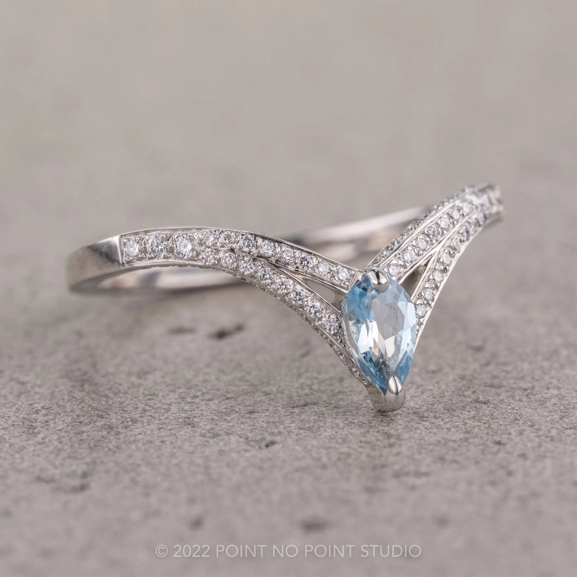 Aquamarine and Diamond V Band, River Setting, Platinum