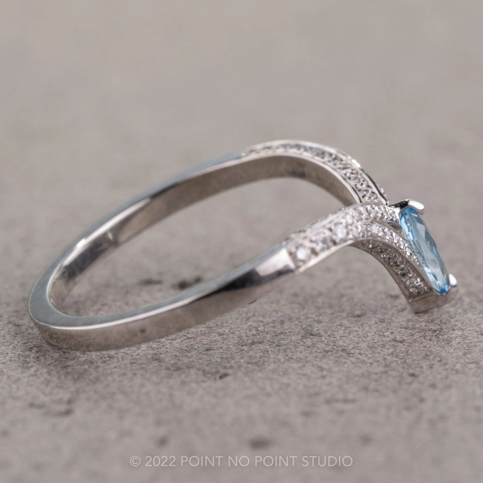 Aquamarine and Diamond V Band, River Setting, Platinum