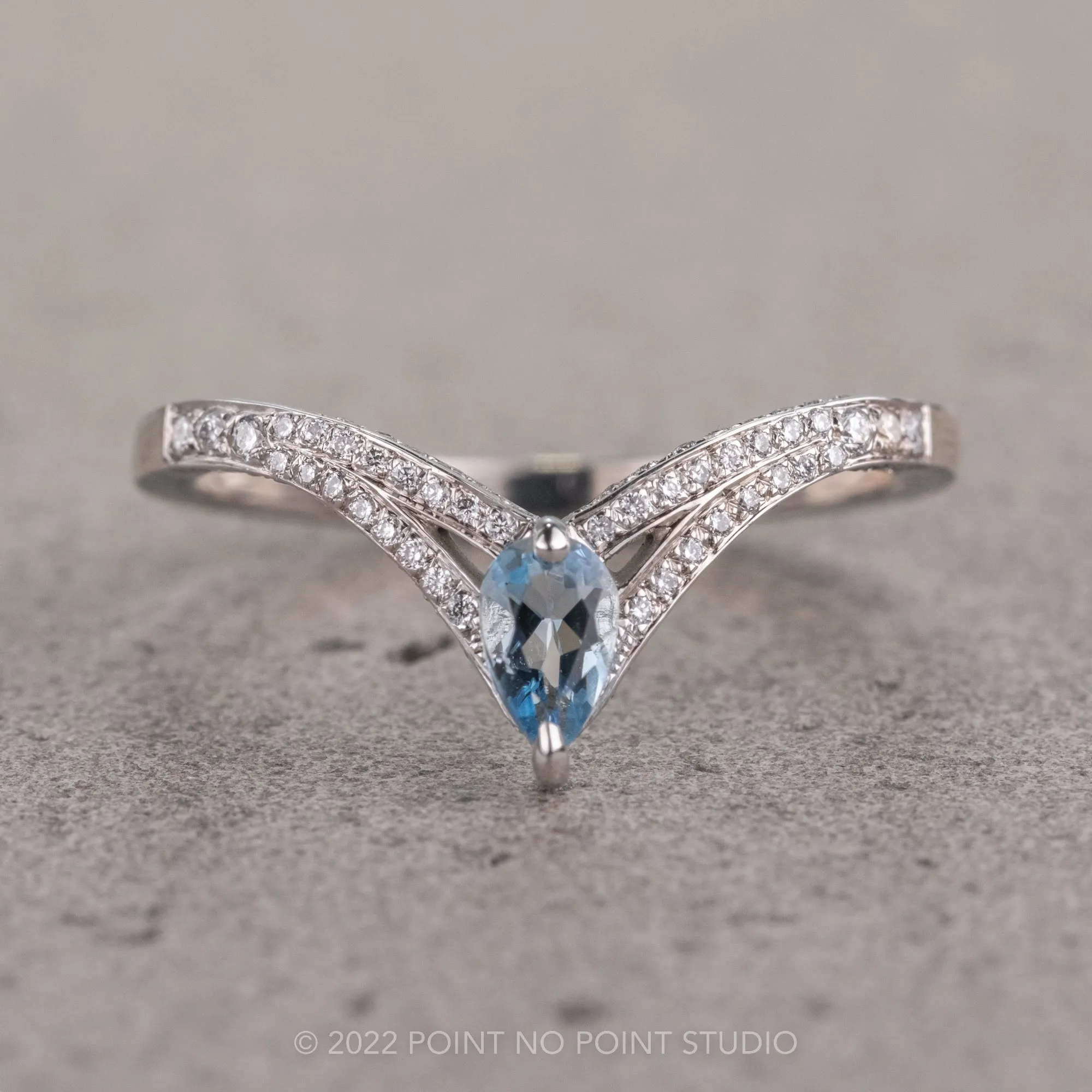 Aquamarine and Diamond V Band, River Setting, Platinum