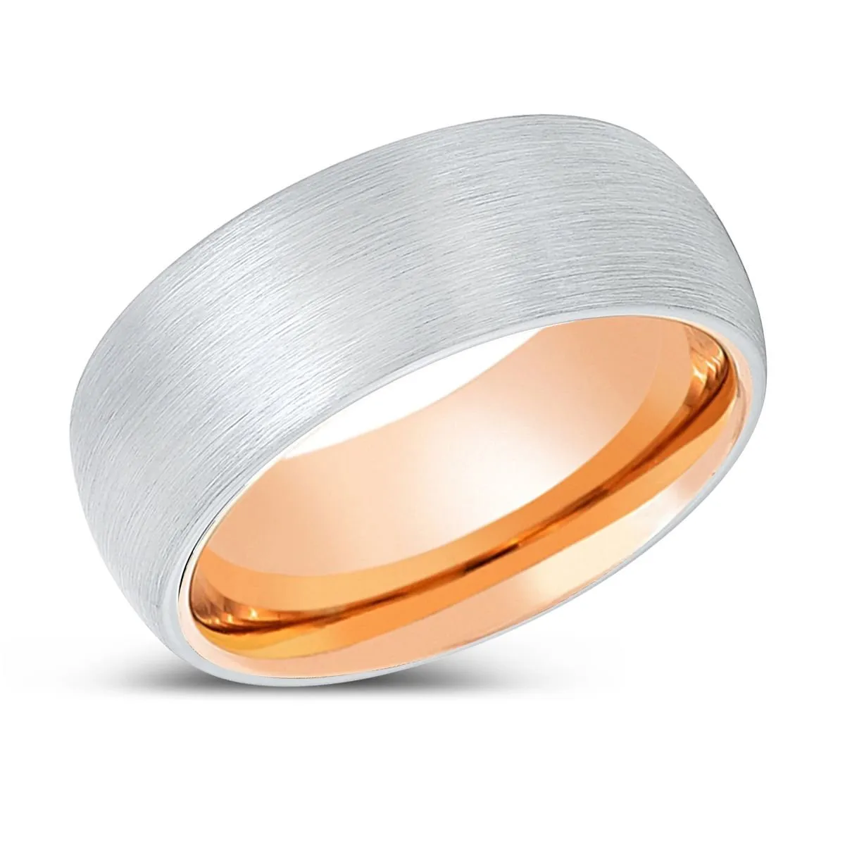 ARCHBISHOP | Rose Gold Ring, White Tungsten Ring, Brushed, Domed