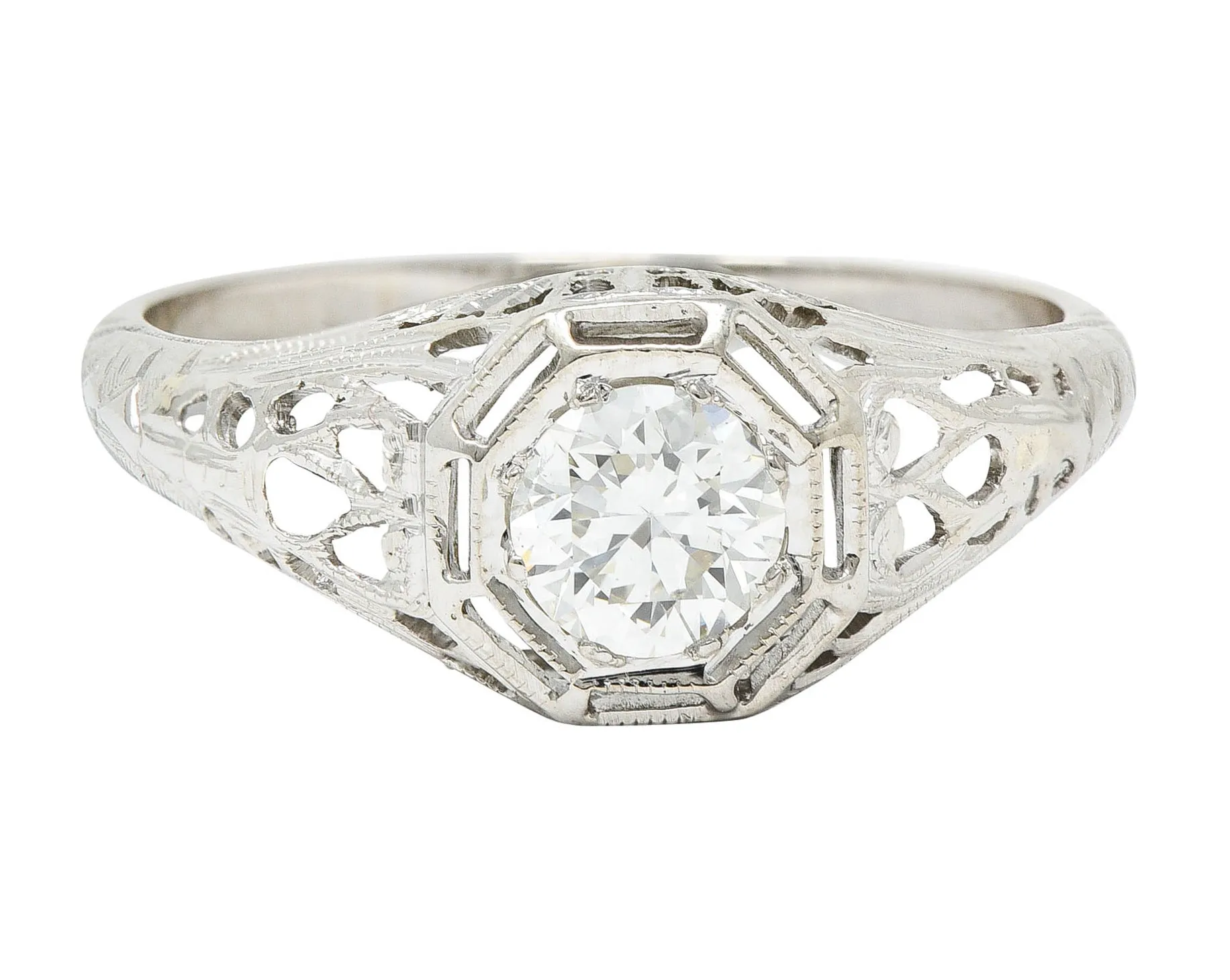 Art Deco 0.61 CTW Diamond 18 Karat White Gold Engagement Ring