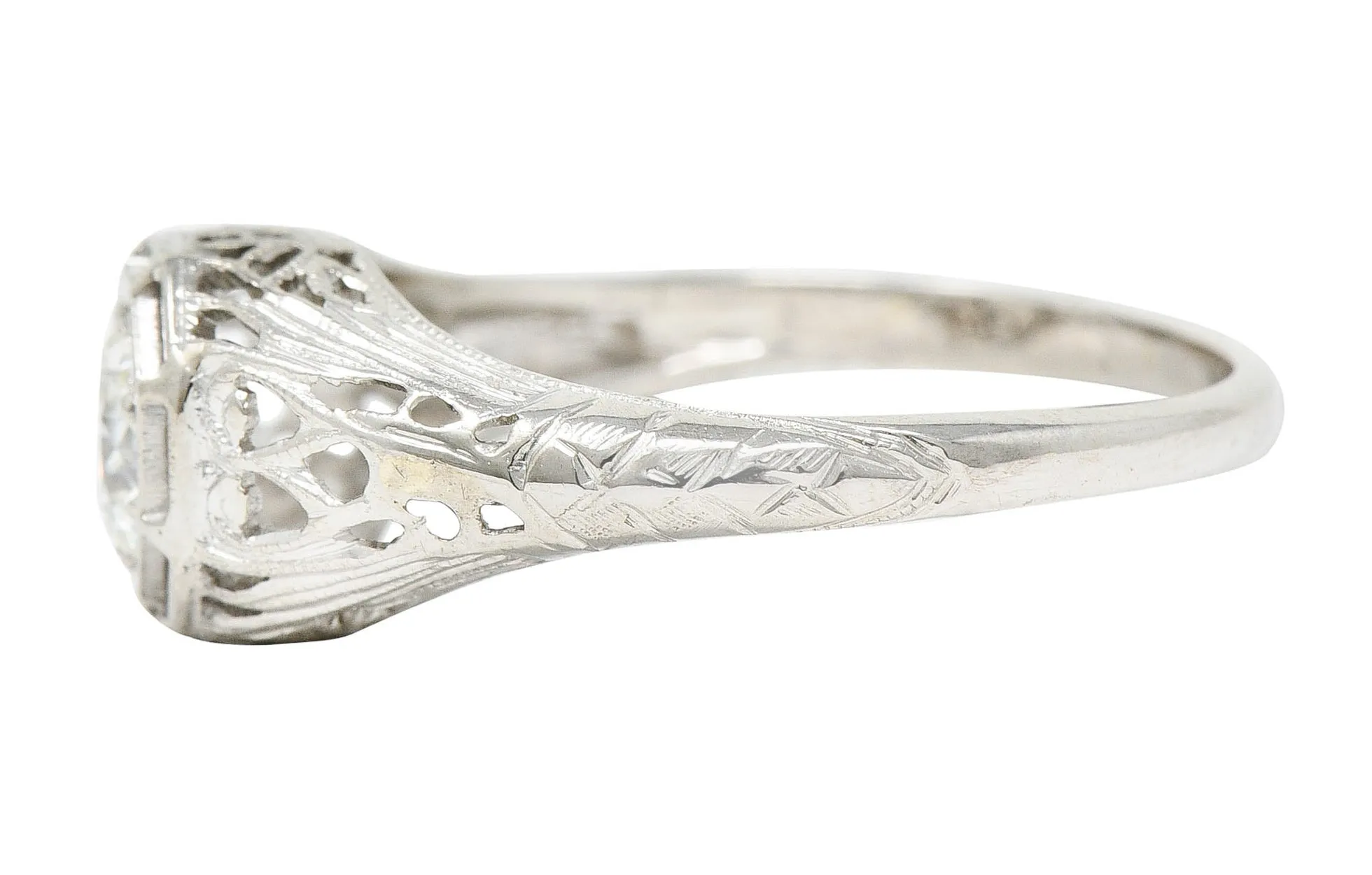 Art Deco 0.61 CTW Diamond 18 Karat White Gold Engagement Ring