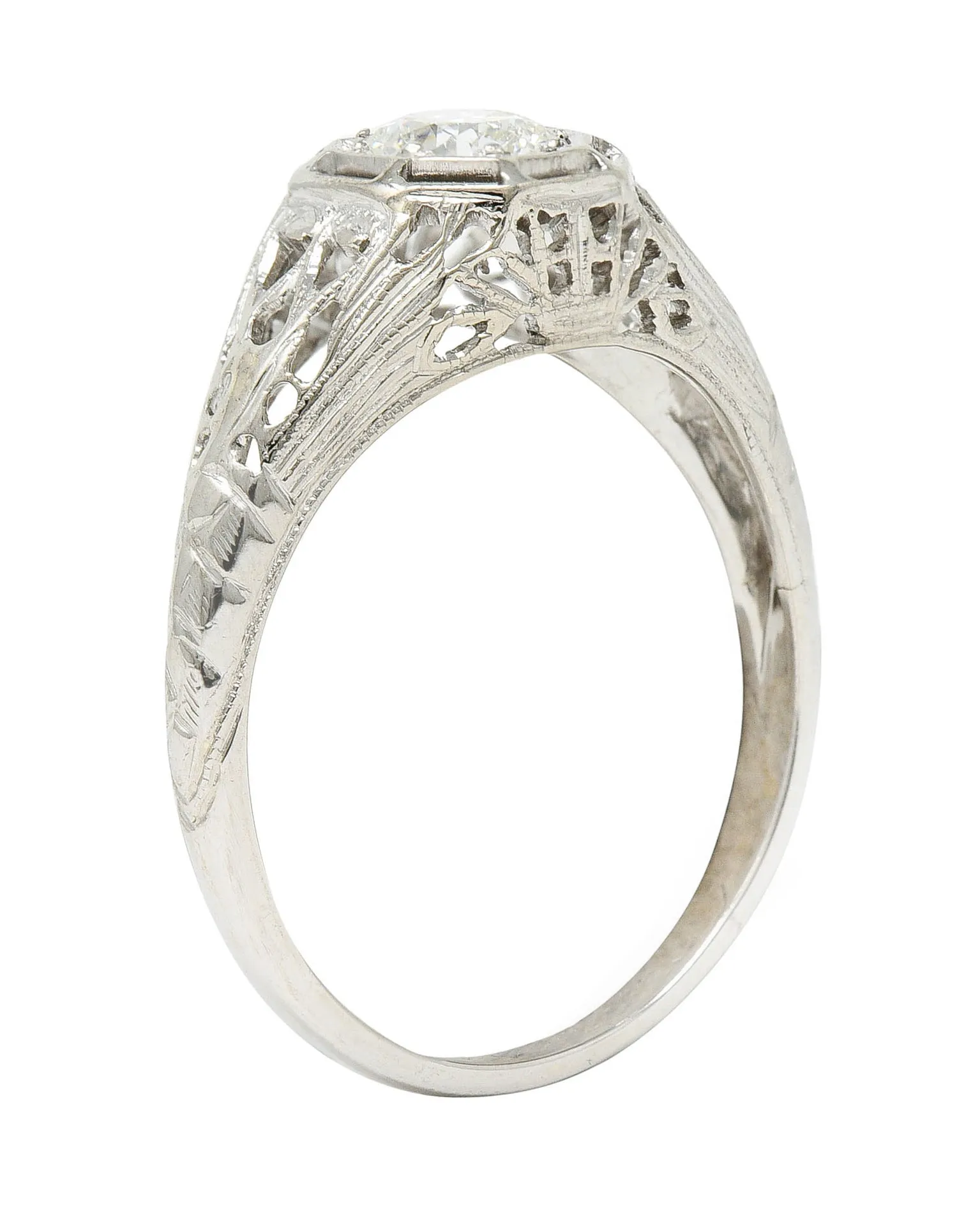 Art Deco 0.61 CTW Diamond 18 Karat White Gold Engagement Ring