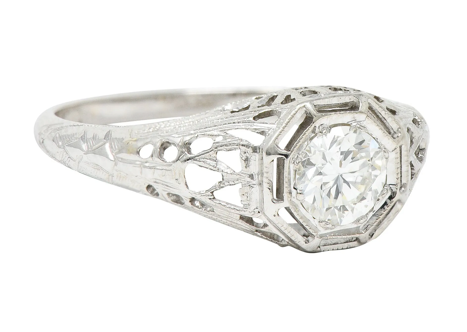 Art Deco 0.61 CTW Diamond 18 Karat White Gold Engagement Ring