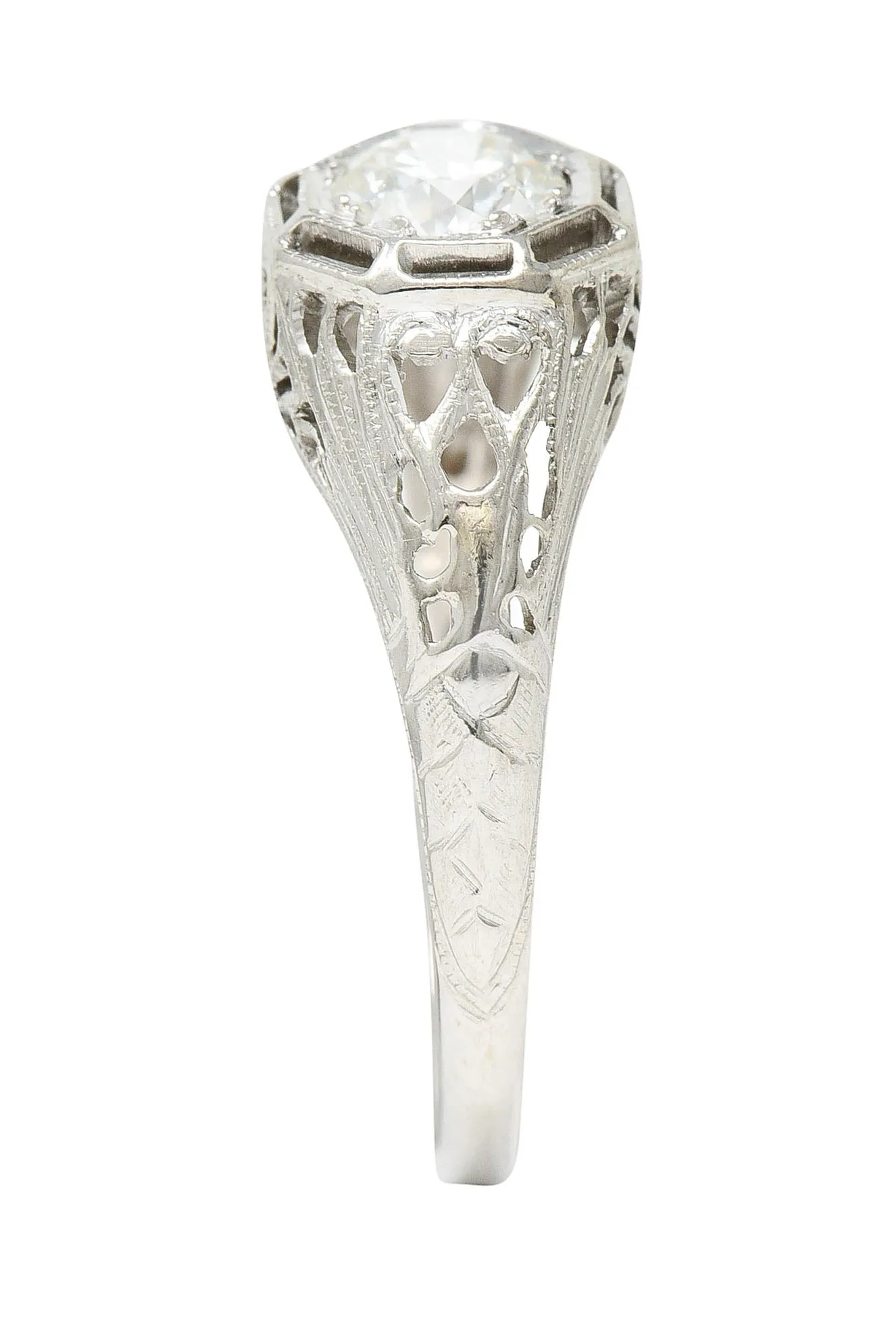 Art Deco 0.61 CTW Diamond 18 Karat White Gold Engagement Ring