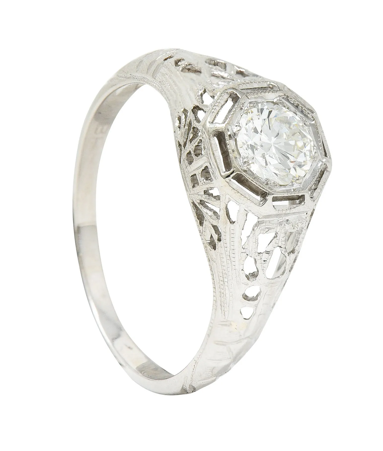 Art Deco 0.61 CTW Diamond 18 Karat White Gold Engagement Ring