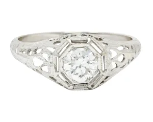 Art Deco 0.61 CTW Diamond 18 Karat White Gold Engagement Ring