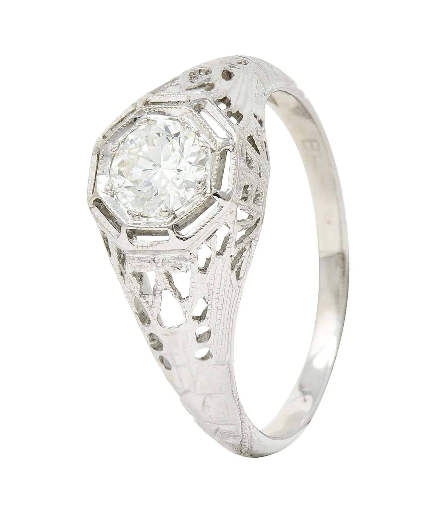 Art Deco 0.61 CTW Diamond 18 Karat White Gold Engagement Ring