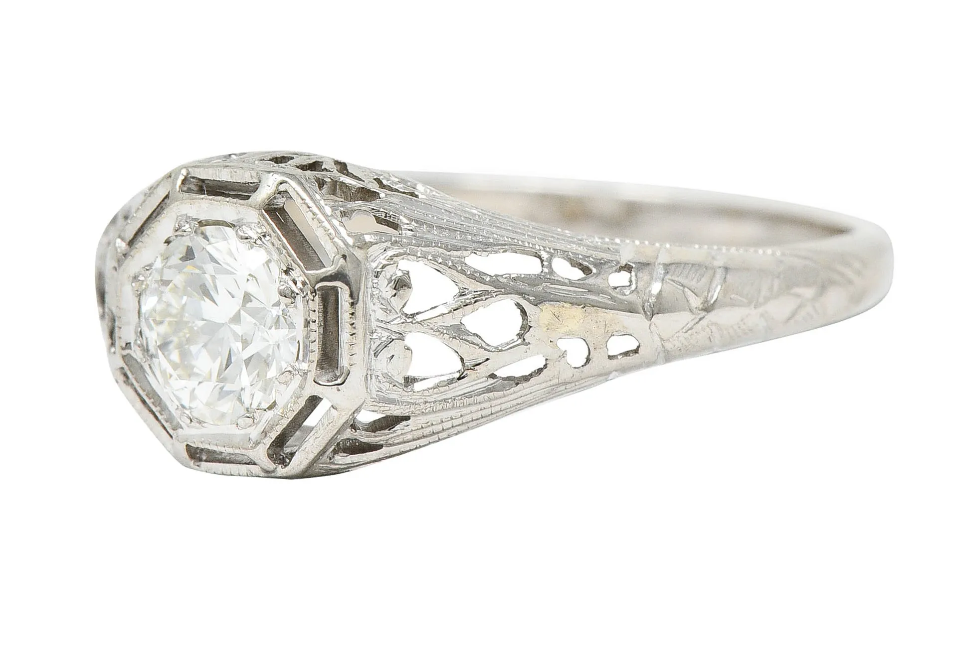 Art Deco 0.61 CTW Diamond 18 Karat White Gold Engagement Ring