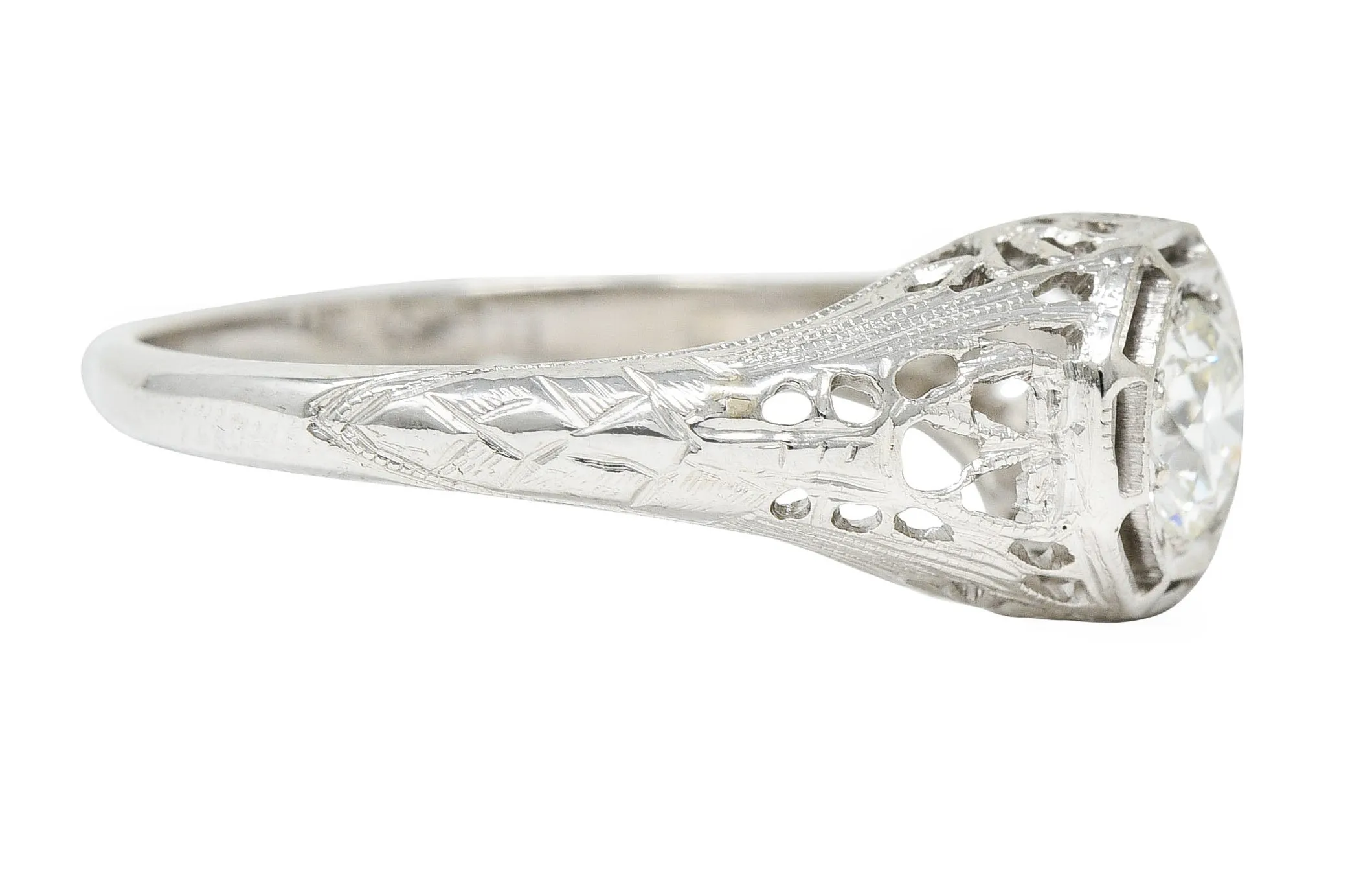 Art Deco 0.61 CTW Diamond 18 Karat White Gold Engagement Ring