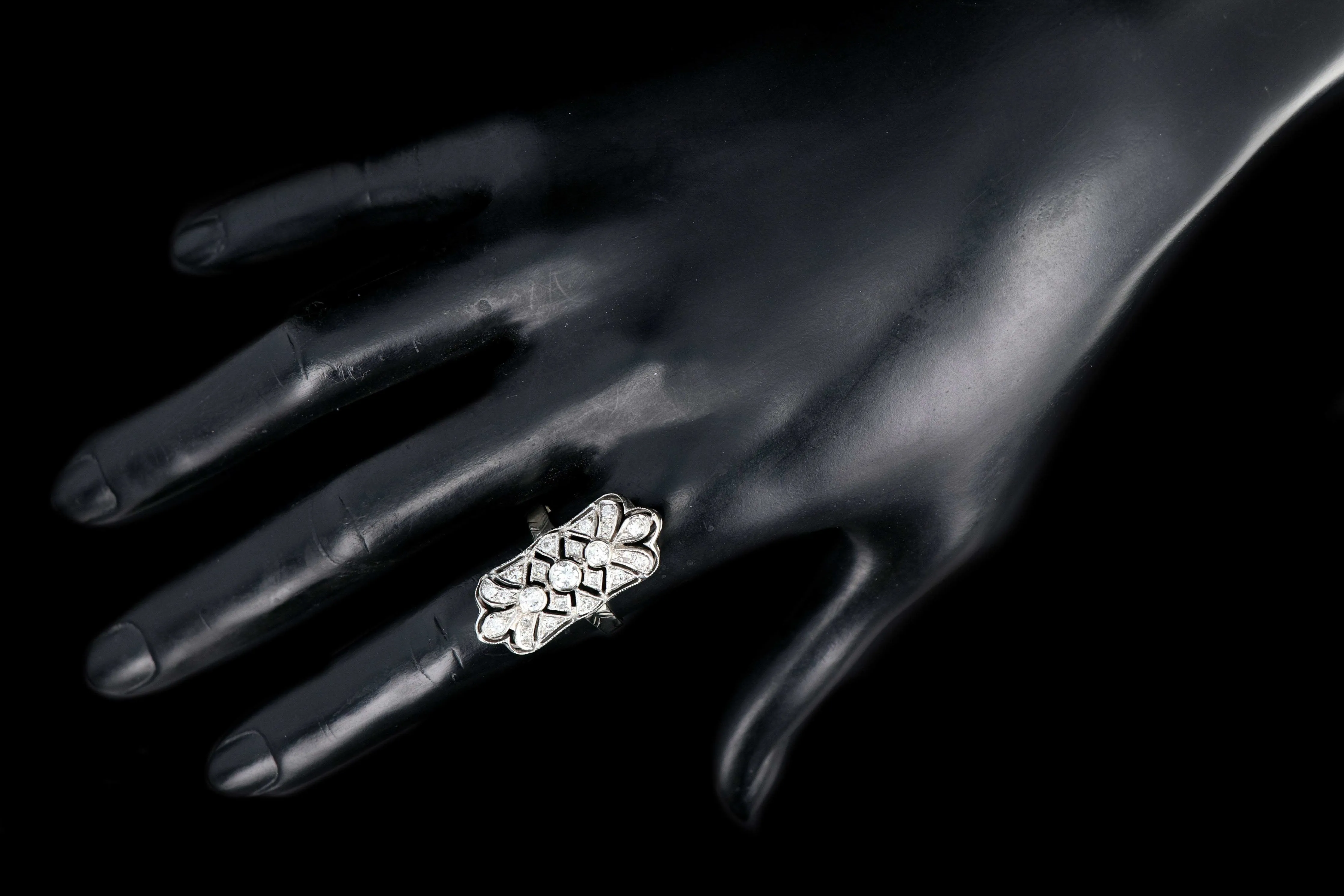 Art Deco 14K White Gold 1CTW Diamond Shield Ring