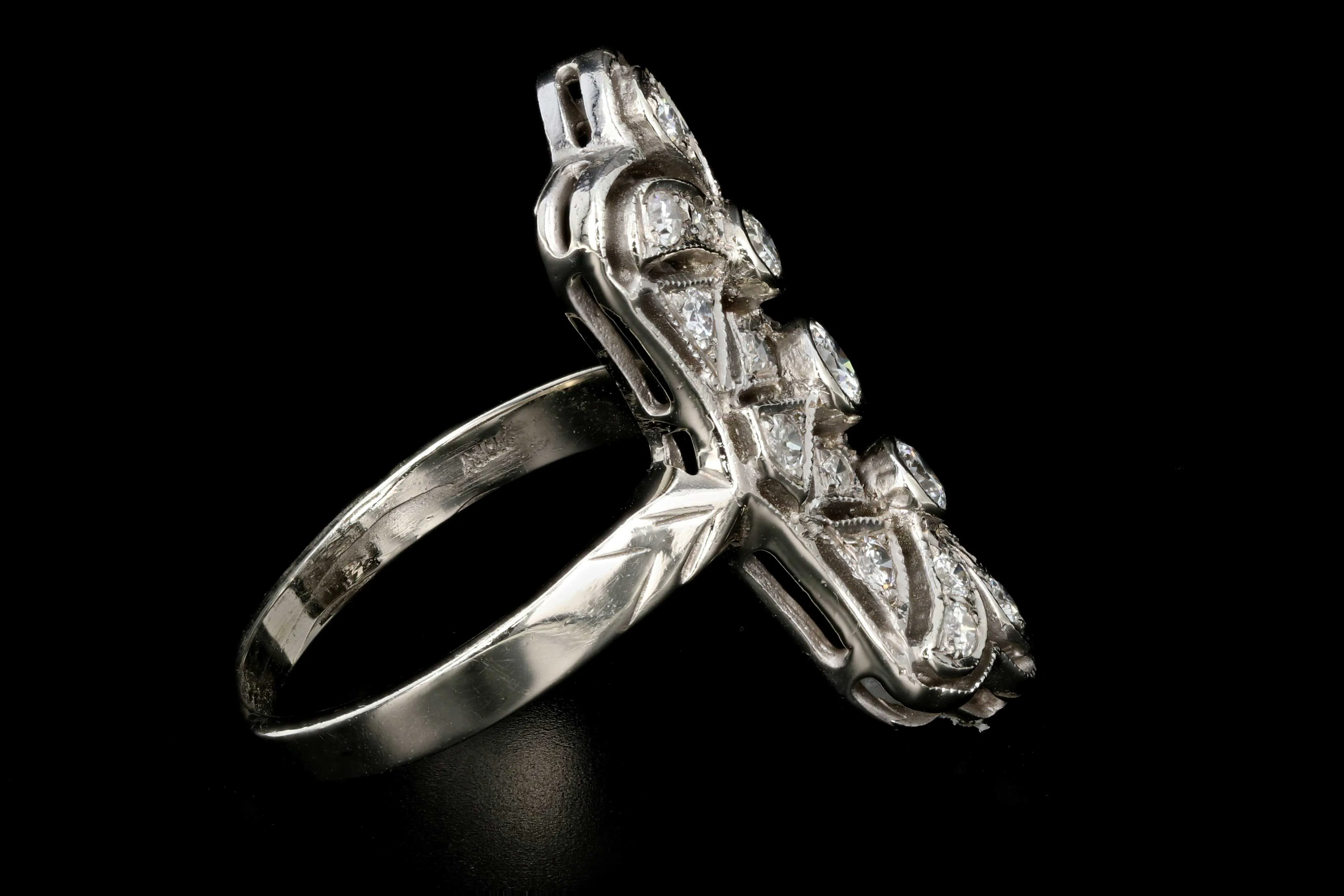 Art Deco 14K White Gold 1CTW Diamond Shield Ring