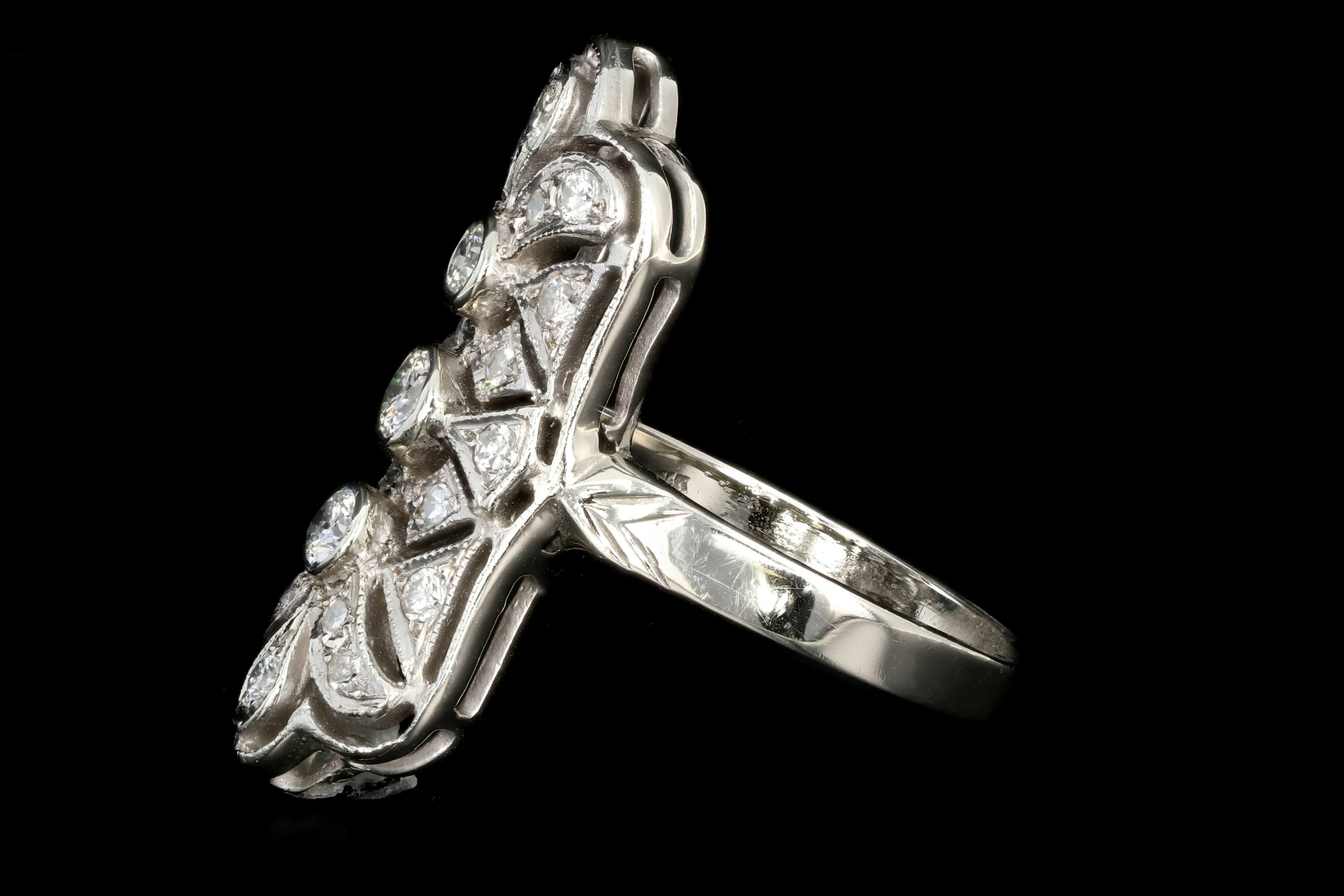 Art Deco 14K White Gold 1CTW Diamond Shield Ring