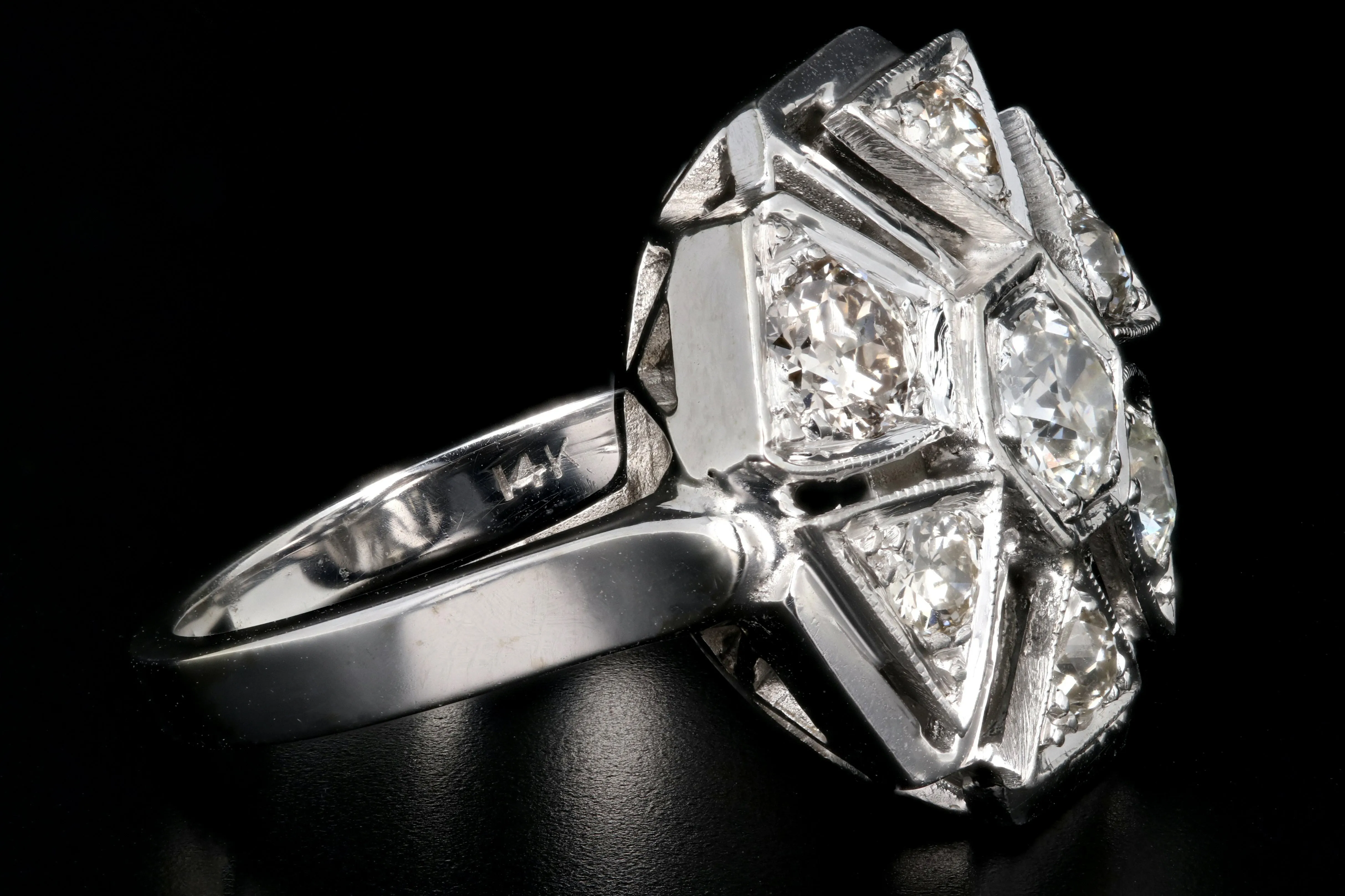 Art Deco 14K White Gold .97 Carat Diamond Cluster Ring