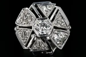 Art Deco 14K White Gold .97 Carat Diamond Cluster Ring