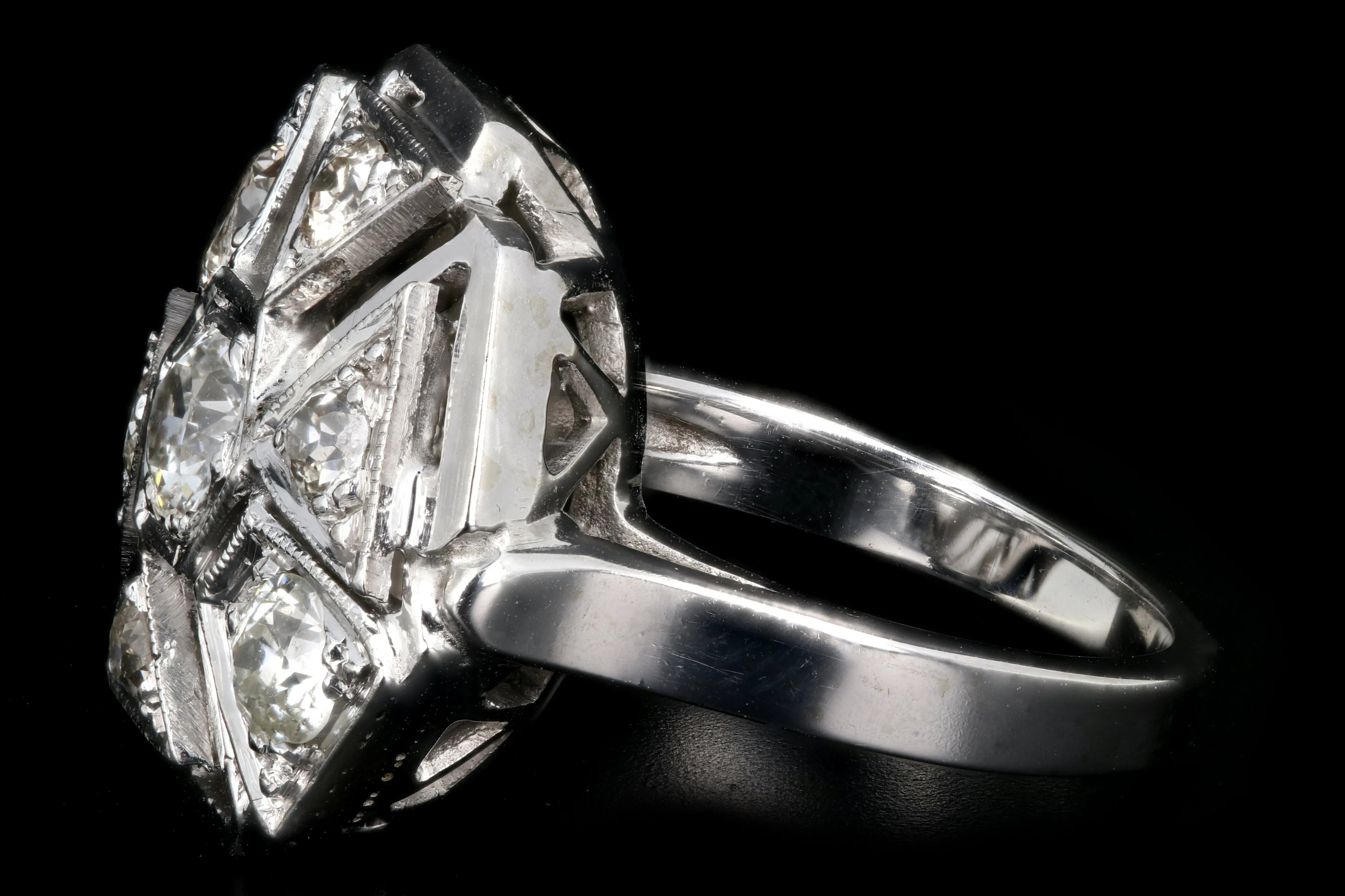Art Deco 14K White Gold .97 Carat Diamond Cluster Ring
