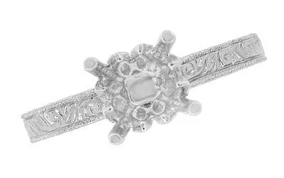 Art Deco 3/4 Carat Scroll Engraved Castle Filigree Engagement Ring Setting in White Gold