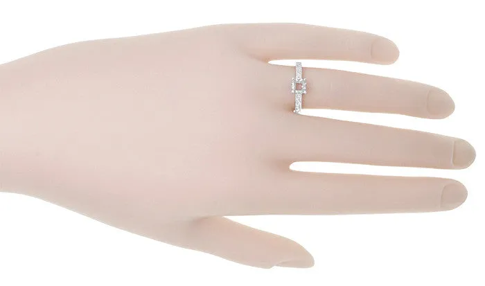 Art Deco 3/4 Carat Scroll Engraved Castle Filigree Engagement Ring Setting in White Gold