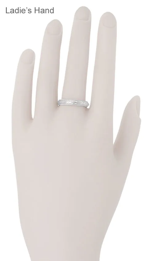 Art Deco 4mm Wide Carved Wheat Platinum Wedding Ring  - Hand Engraved