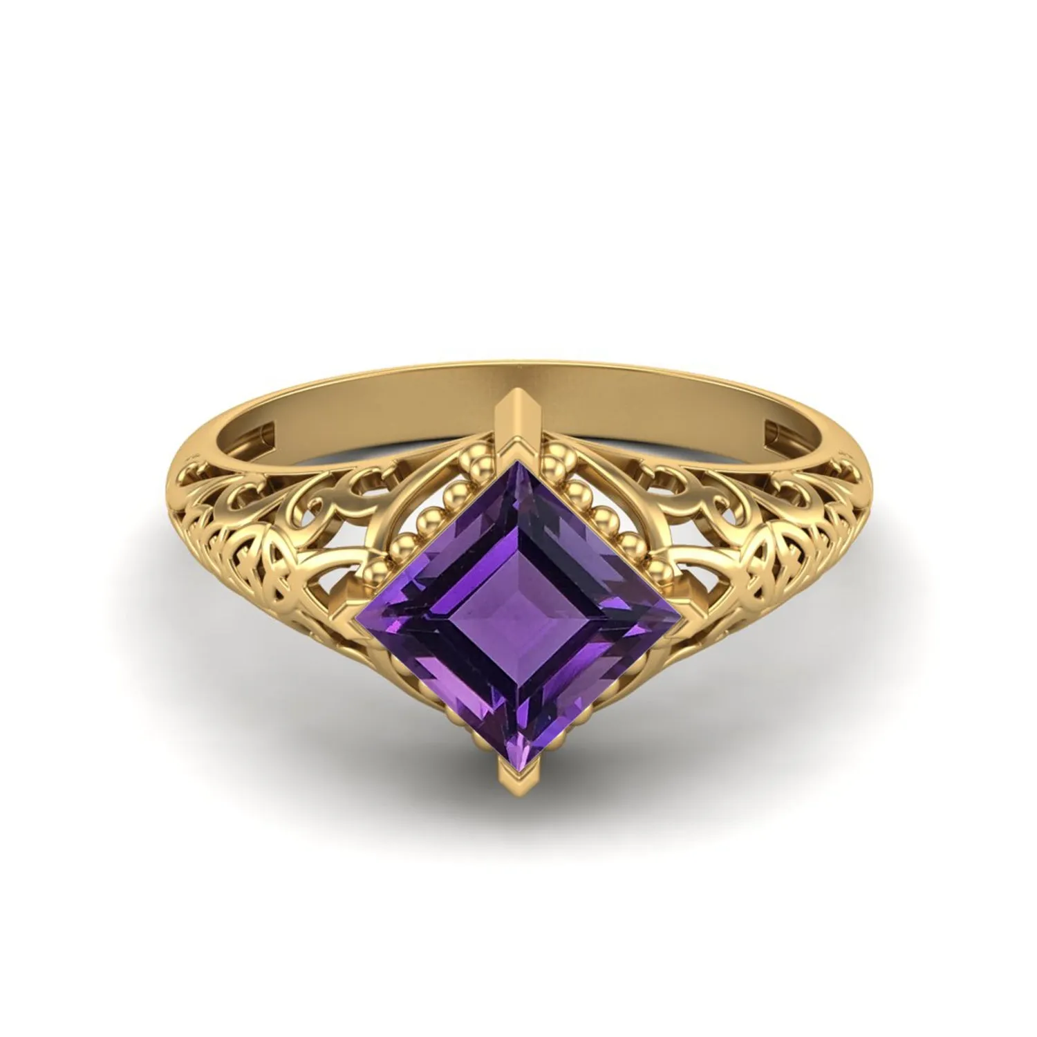 Art Deco Amethyst Bridal Ring 6x6 Square Shaped Filigree Ring