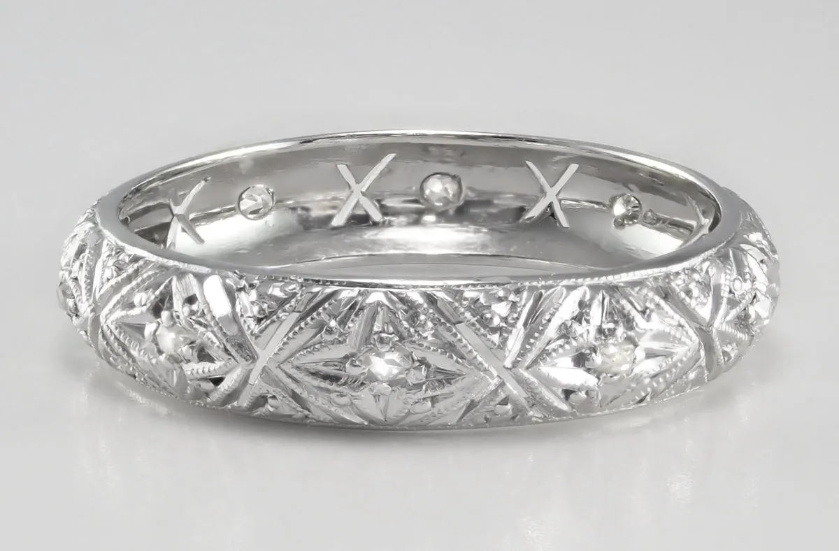 Art Deco Burnside Antique Heirloom Rose Cut Diamond Wedding Ring in Platinum - Size 7.5