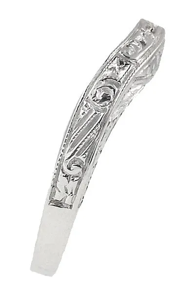 Art Deco Curved Engraved Scrolls Wedding Ring in 14K or 18K White Gold