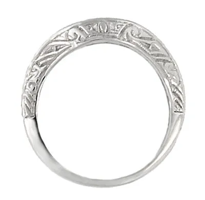Art Deco Curved Engraved Scrolls Wedding Ring in 14K or 18K White Gold