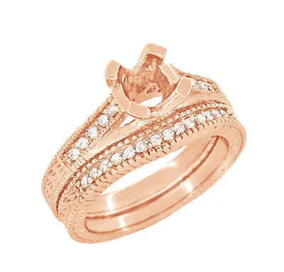 Art Deco Curved Wheat Diamond Wedding Band in 14 Karat Rose Gold