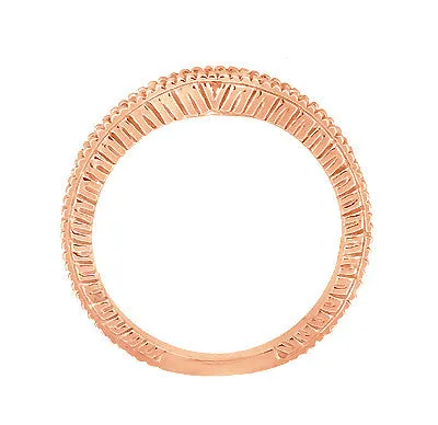 Art Deco Curved Wheat Diamond Wedding Band in 14 Karat Rose Gold