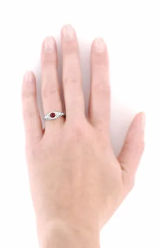 Art Deco Engraved Almandite Garnet and Diamond Filigree Engagement Ring in White Gold - 14K or 18K
